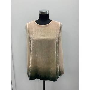 NEW VIVIANA UCHITEL olive ombre silk velvet blouse in taupe